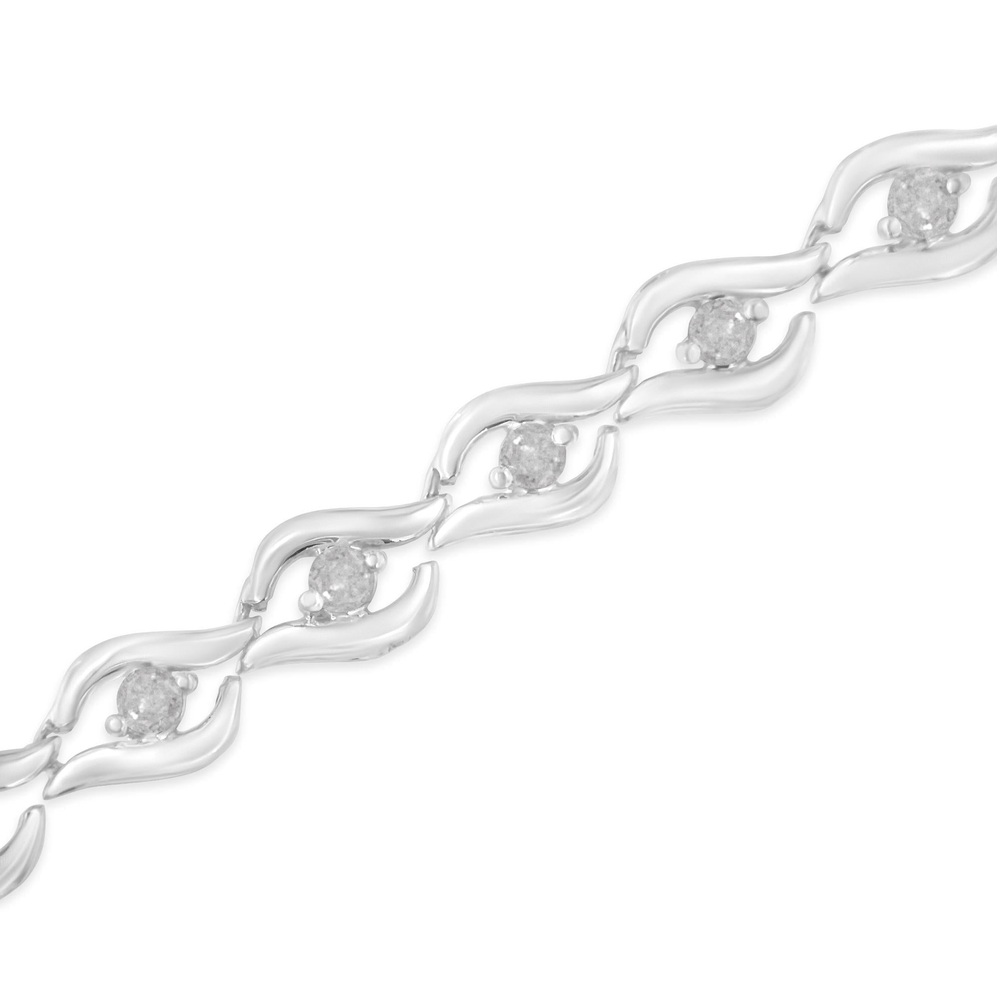 .925 Sterling Silver 1/2 Cttw Rose Cut Diamond Almond Shape Link Tennis Bracelet (I-J Color, I3 Clarity) - 7” 
