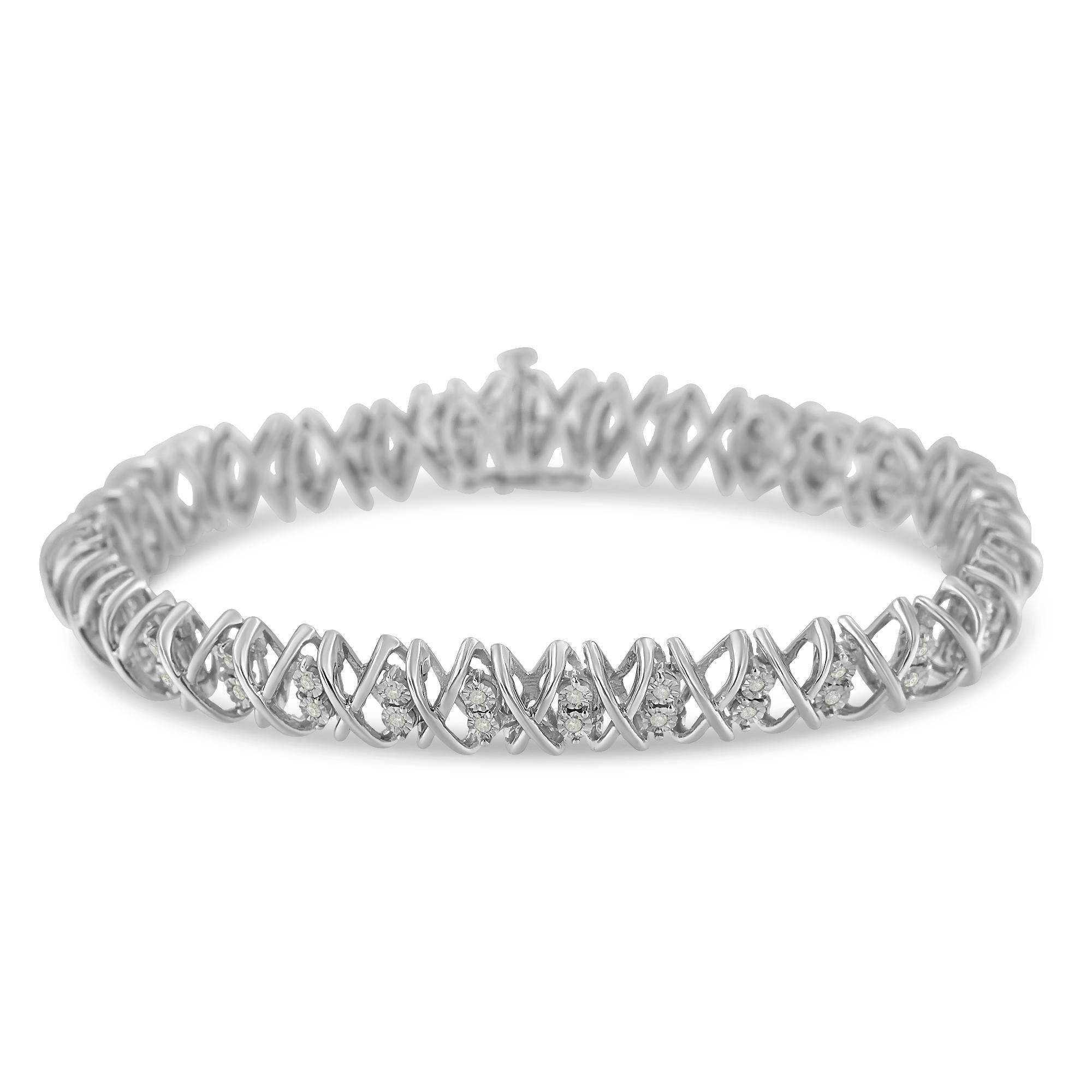 .925 Sterling Silver 2.0 Cttw Rose Cut Diamond X Link Tennis Bracelet (I-J Color, I2-I3 Clarity) - 7” 