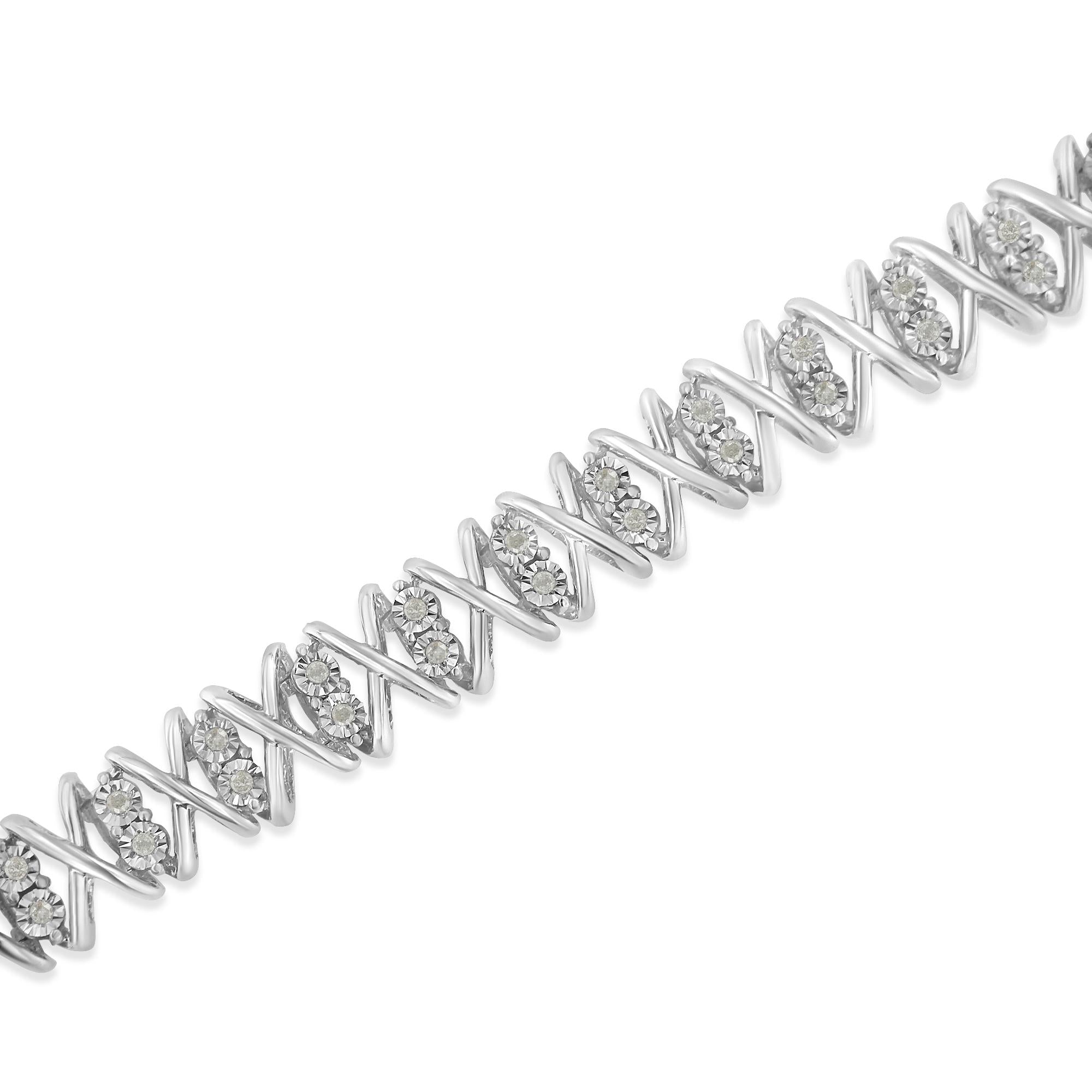 .925 Sterling Silver 2.0 Cttw Rose Cut Diamond X Link Tennis Bracelet (I-J Color, I2-I3 Clarity) - 7” 