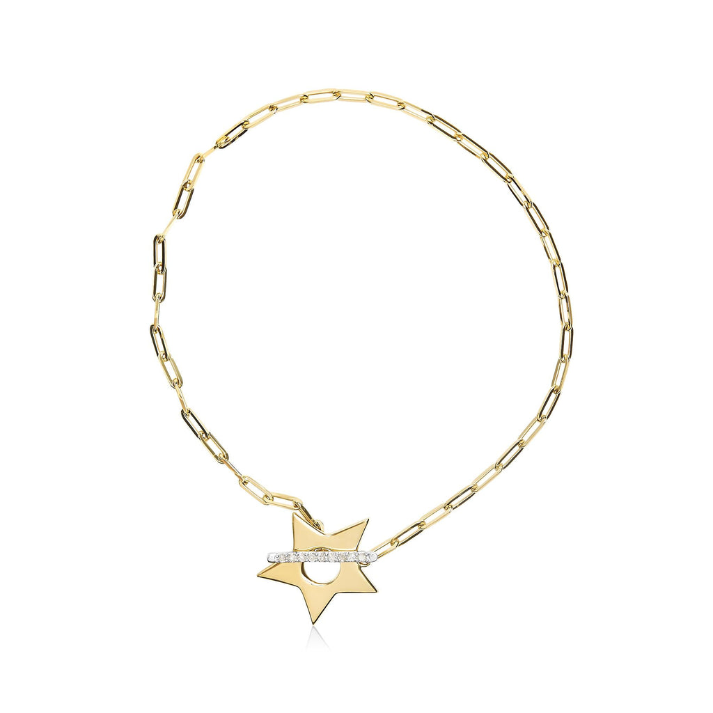 Diamond Star Charm Paperclip Bracelet in 18K Gold-Plated Sterling Silver