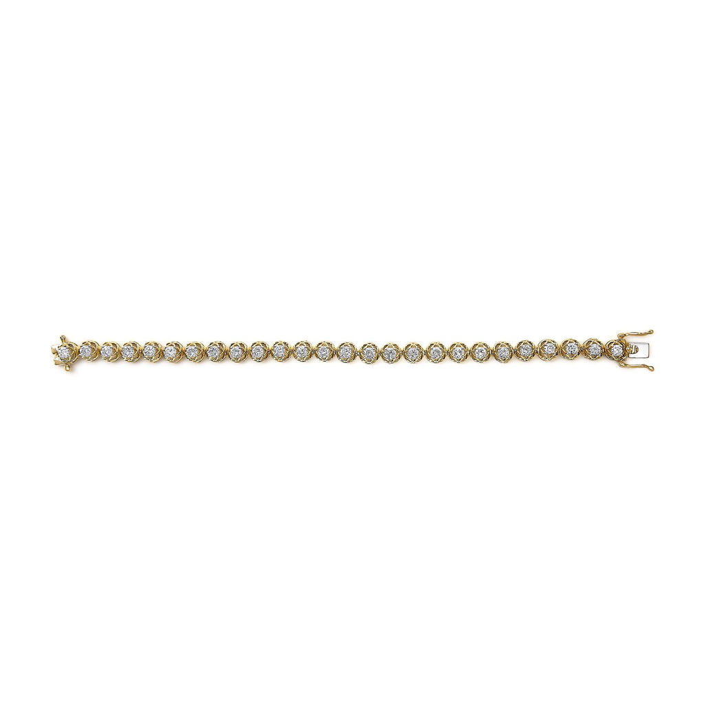 14K Yellow Gold Plated .925 Sterling Silver 3 9/10 Cttw Diamond Buttercup Style Tennis Bracelet