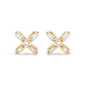 10K Yellow Gold 1/10 Cttw Round and Baguette Diamond Criss Cross X Stud Earring (H-I Color, I1-I2 Clarity)