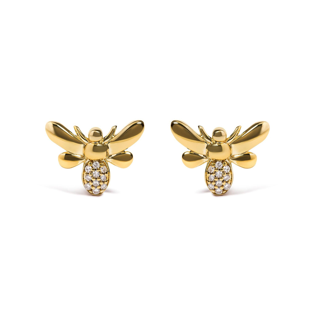 10K Yellow Gold Diamond Accented Bumble Bee Stud Earring (H-I Color, I1-I2 Clarity)