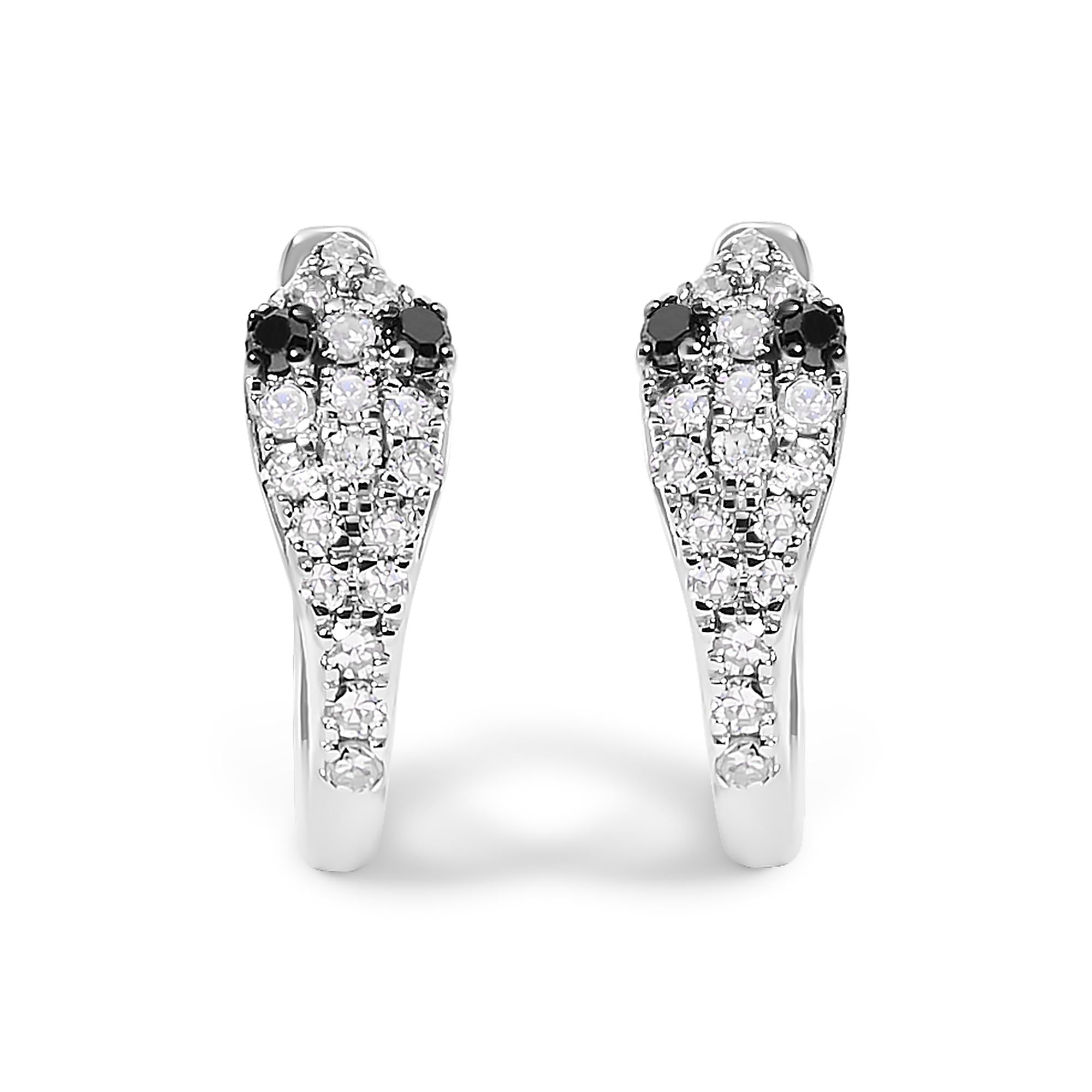10K White Gold 1/5 Cttw Diamond Snake Eyes Huggy Hoop Earrings