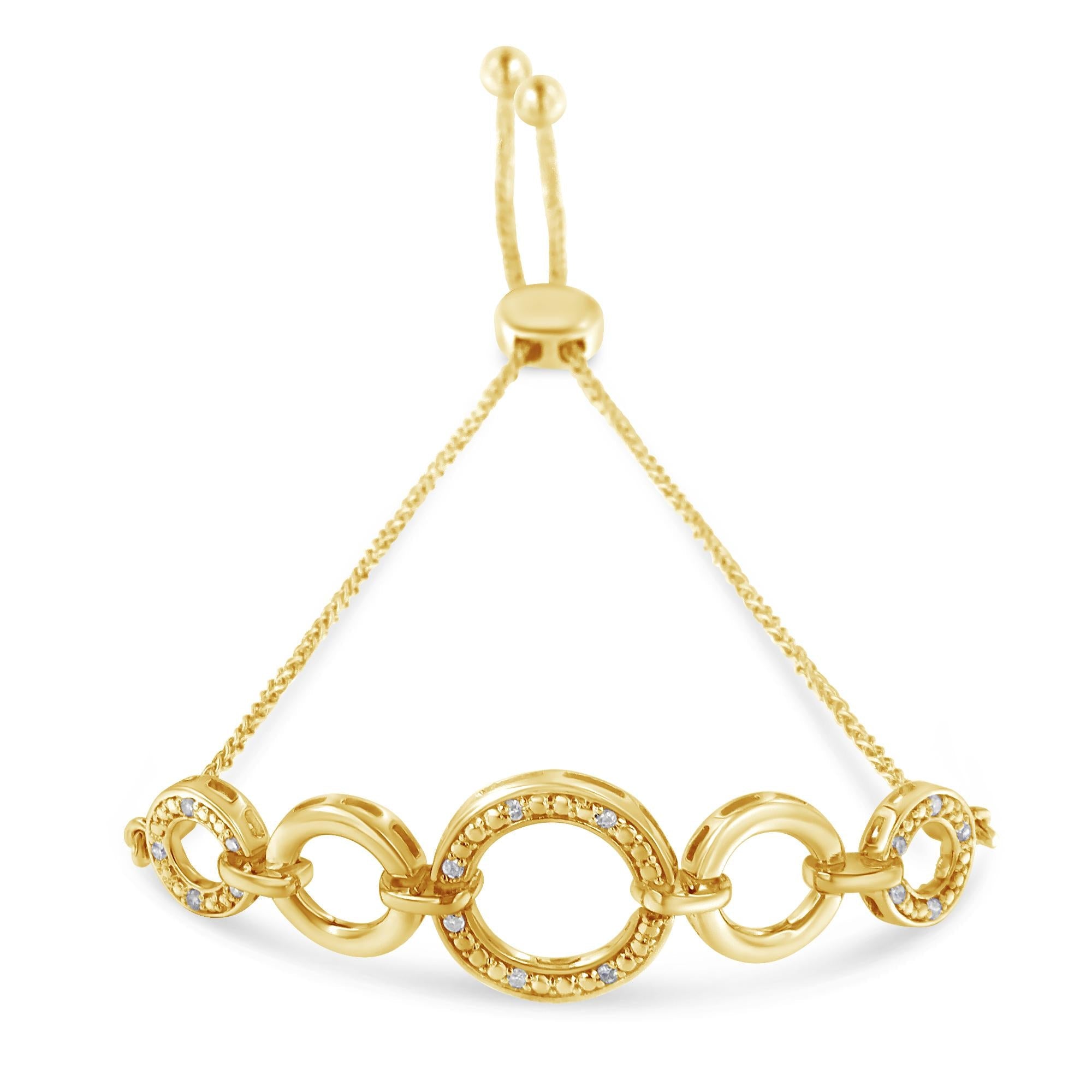 10K Yellow Gold over .925 Sterling Silver Diamond Accented Graduated Infinity Open Circle 6”-9” Adjustable Bolo Bracelet (H-I Color, I2-I3 Clarity)