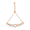 14K Rose Gold Plated .925 Sterling Silver Diamond Accent Circle and Heart Link Adjustable 6”-10” Bolo Bracelet (I-J Color, I3 Clarity)