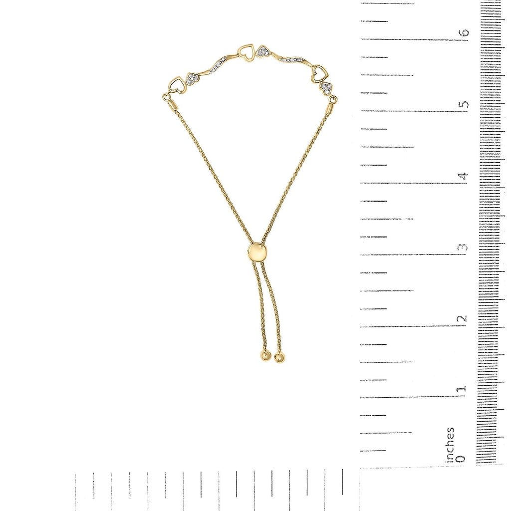 .925 Sterling Silver 1/10 Cttw Diamond Wave and Hearts 4”-10” Adjustable Bolo Bracelet (I-J Color, I3 Clarity)