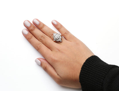10K Yellow Gold 1 Cttw Round and Baguette cut Diamond Cluster and Rhombus Halo Ring (H-I Color, I1-I2 Clarity) - Bijoux-NYC Direct