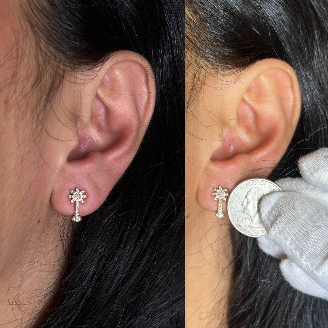 10K Rose Gold 1/4 Cttw Diamond Palm Tree Push Back Stud Earrings (H-I Color, I1-I2 Clarity) - Bijoux-NYC Direct