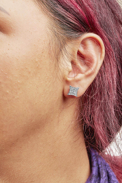 .925 Sterling Silver 3/4 Cttw Diamond Composite Curved Square Stud Earring (I-J Color, I3 Clarity) - Bijoux-NYC Direct