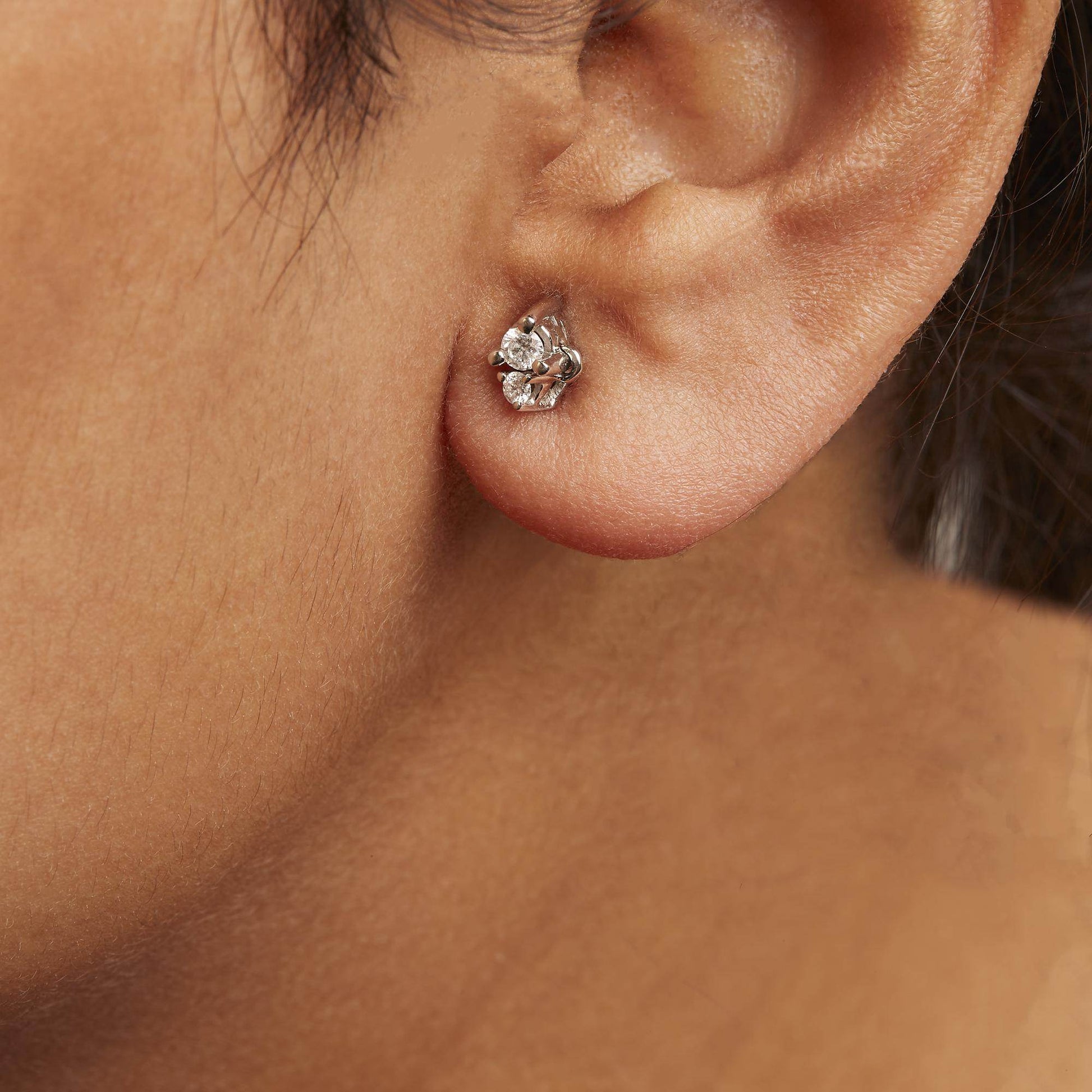 14K White Gold 1/4 Cttw Double Diamond Drop and Dangle Stud Earrings (H-I Color, SI1-SI2 Clarity) - Bijoux-NYC Direct