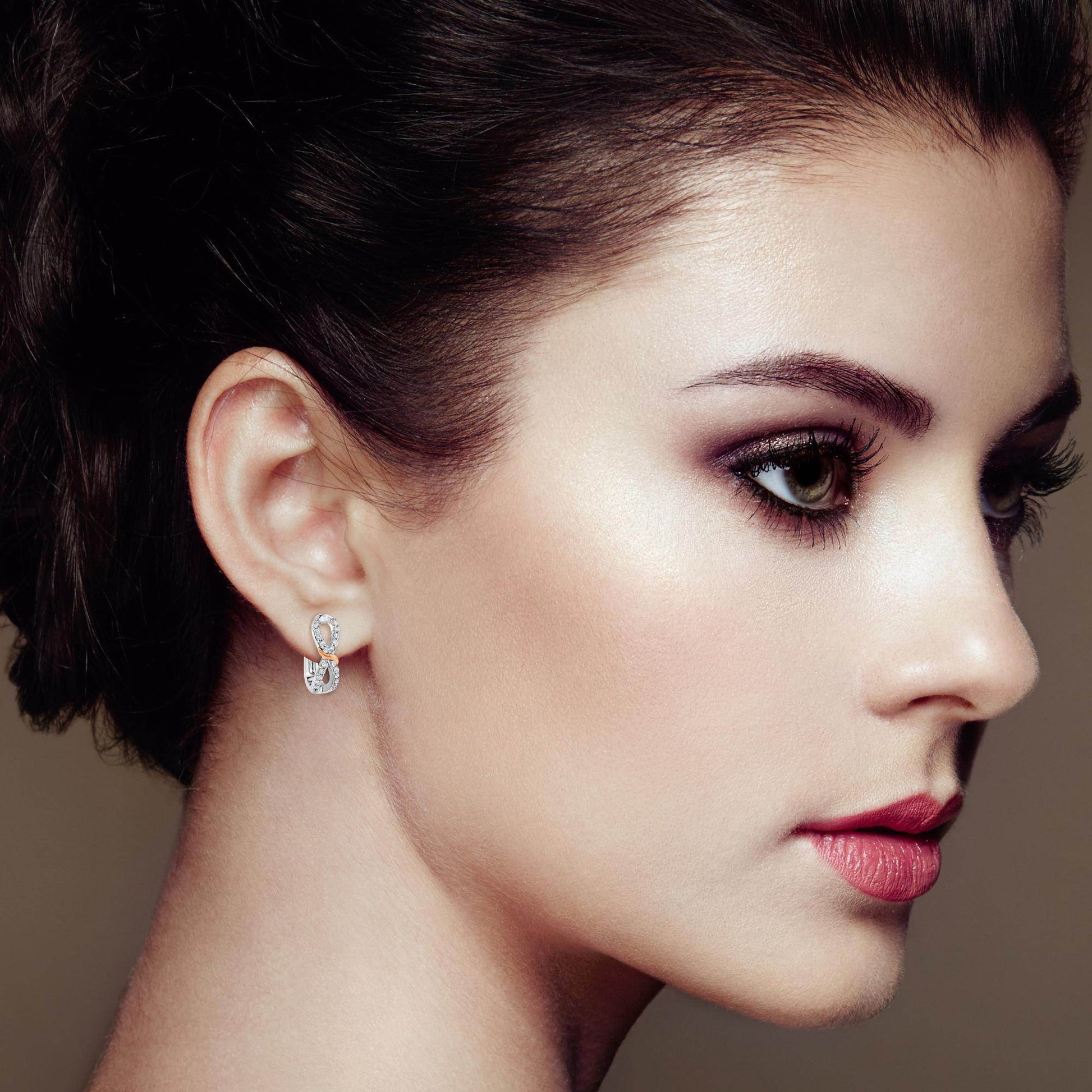 10K White and Rose Gold 1/3 Cttw Diamond Infinite and Ribbon Hoop Earrings (H-I Color, I1-I2 Clarity) - Bijoux-NYC Direct