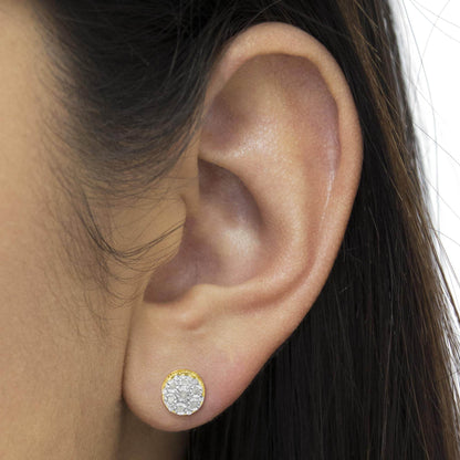 10K Yellow Gold over .925 Sterling Silver 1/7 Cttw Rose-Cut Miracle-Set Diamond Floral Cluster Button Stud Earrings (I-J Color, I3 Clarity) - Bijoux-NYC Direct