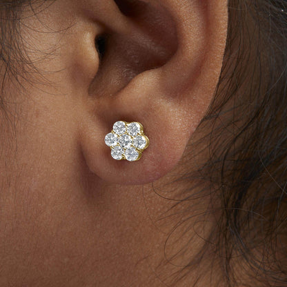 14K White Gold 1 1/2 cttw Prong Set Round-Cut Diamond Floral Cluster Stud Earrings (I-J Color, SI1-SI2 Clarity) - Bijoux-NYC Direct