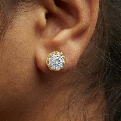 10K Yellow Gold Plated .925 Sterling Silver 1/2 Cttw Diamond Cluster Stud Earrings (J-K Color, I2-I3 Clarity) - Bijoux-NYC Direct