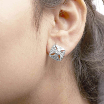 .925 Sterling Silver 1.0 Cttw Diamond Studded Rhombus Stud Earring (H-I Color, I2-I3 Clarity) - Bijoux-NYC Direct