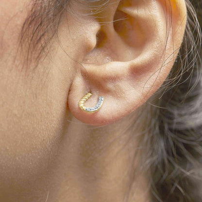 10K Yellow Gold 1/10 Cttw Braided Horseshoe Stud Earrings (H-I Color, SI1-SI2 Clarity) - Bijoux-NYC Direct