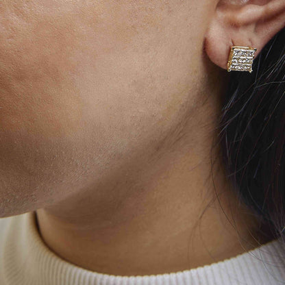 14K Yellow Gold 1 1/2 Cttw Invisible Set Princess-Cut Diamond 9 Stone Square Stud Earrings (J-K Color, SI2-I1 Clarity) - Bijoux-NYC Direct