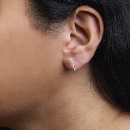 14K Yellow Gold Plated .925 Sterling Silver 1/10 Cttw Diamond Floral Cluster and Beaded Hoop Stud Earrings (H-I Color, I1-I2 Clarity) - Bijoux-NYC Direct