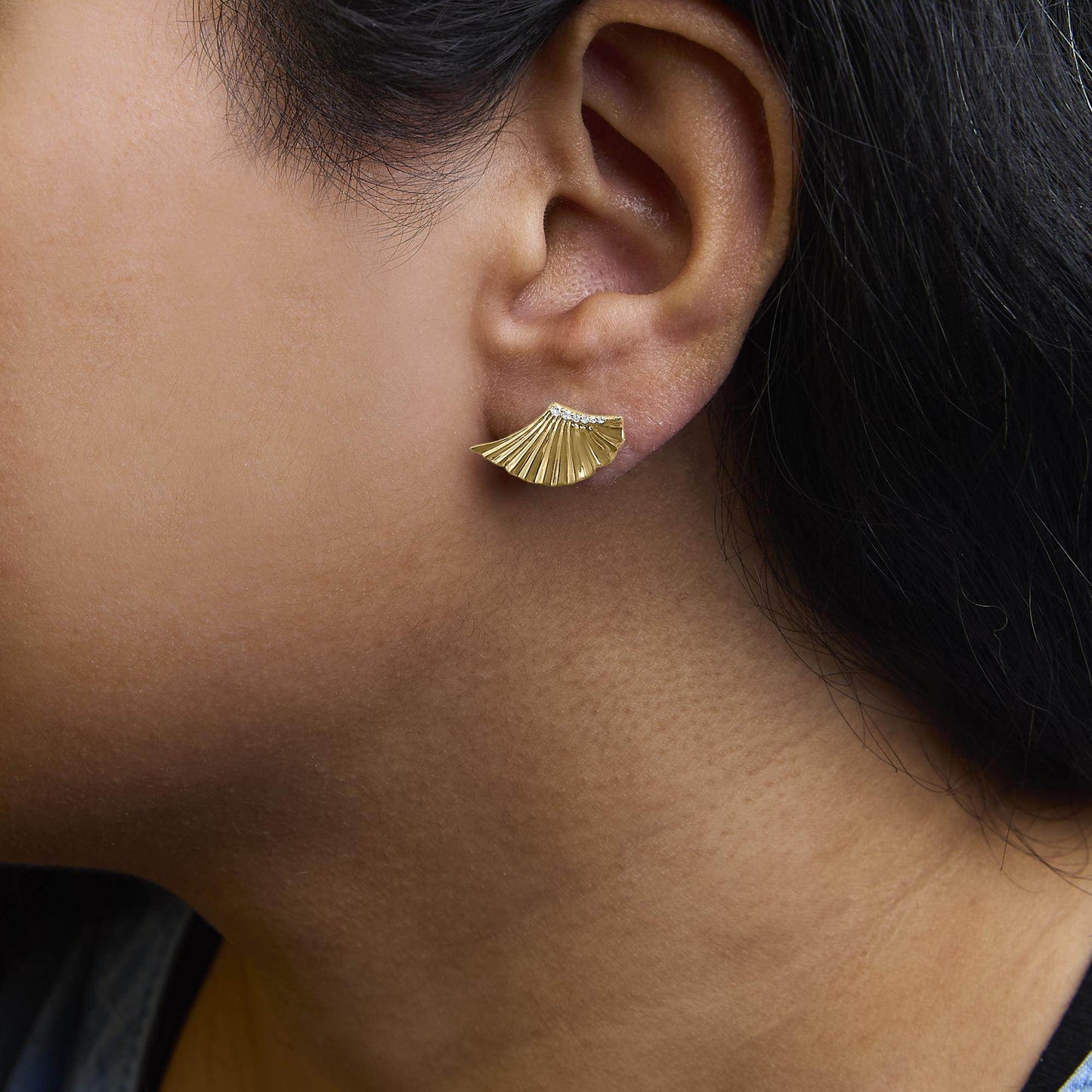 14K Yellow Gold Plated .925 Sterling Silver Diamond Accent Fan Wing Stud Earrings (H-I Color, I1-I2 Clarity) - Bijoux-NYC Direct