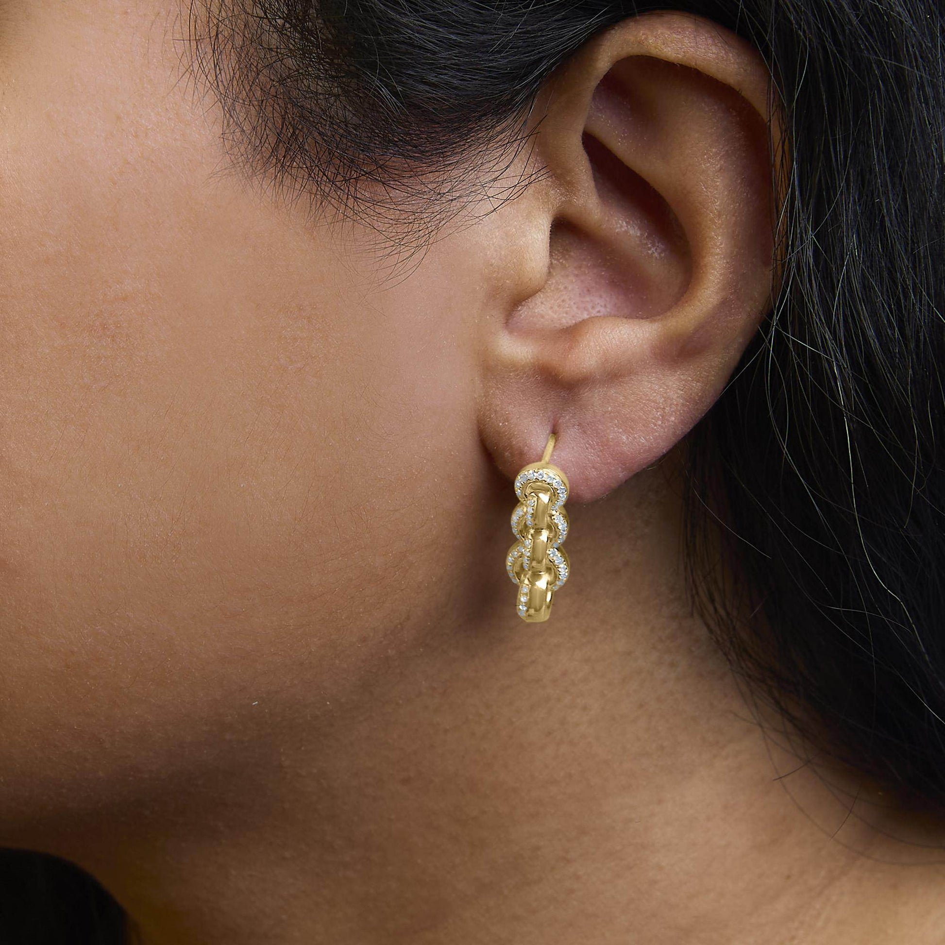 14K Yellow Gold Plated .925 Sterling Silver 3/4 Cttw Diamond Chain Link Drop Earrings (H-I Color, I1-I2 Clarity) - Bijoux-NYC Direct