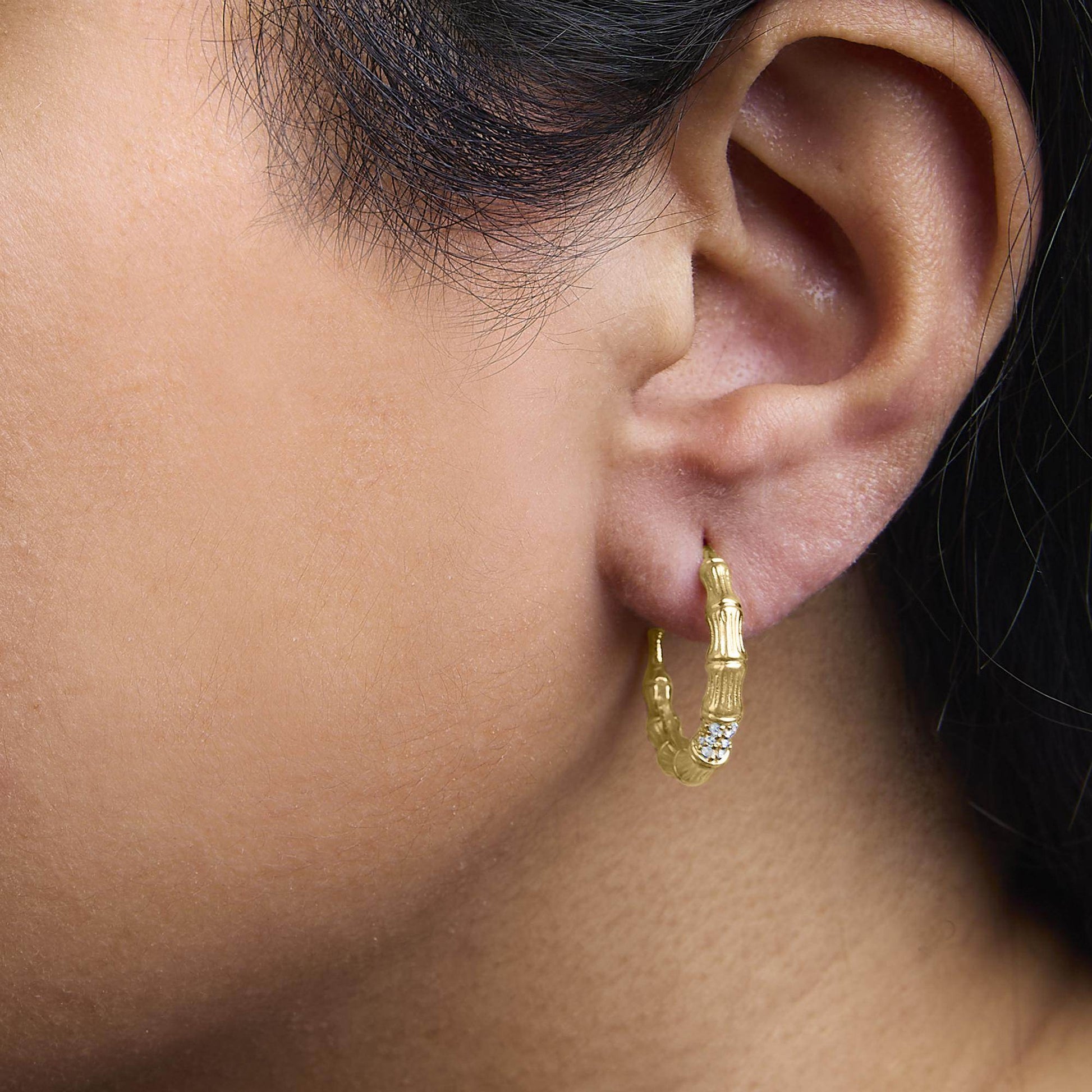 14K Yellow Gold Plated .925 Sterling Silver 1/6 Cttw Hammered J Hoop Earrings (H-I Color, I1-I2 Clarity) - Bijoux-NYC Direct