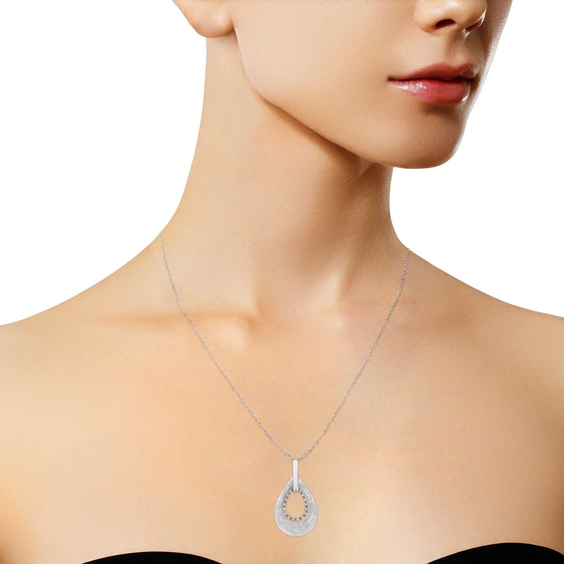 .925 Sterling Silver Prong-Set Diamond Accent Fashion Double Drop Design 18" Pendant Necklace (I-J Color, I1-I2 Clarity) - Bijoux-NYC Direct