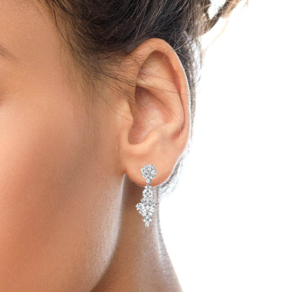 18K White Gold 9 1/2 Cttw Diamond Cluster Drop Dangle Clip-On Earrings (F-G Color, VS1-VS2 Clarity) - Bijoux-NYC Direct