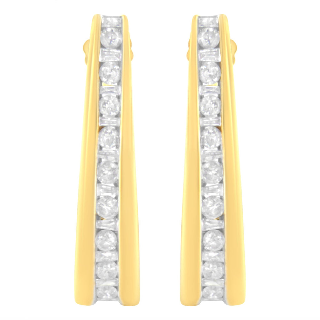 10K Yellow Gold 1 cttw Channel Set Diamond J-Hoop Earrings (H-I Clarity, I1-I2 Color)