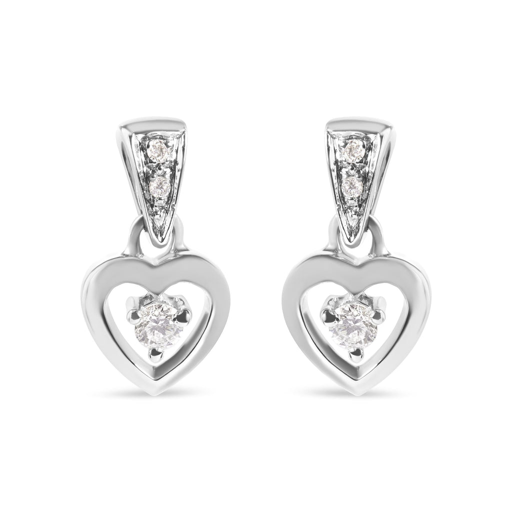 14K White Gold 1/6 Cttw Diamond Dangle Heart Stud Earrings (H-I, SI2-I1)