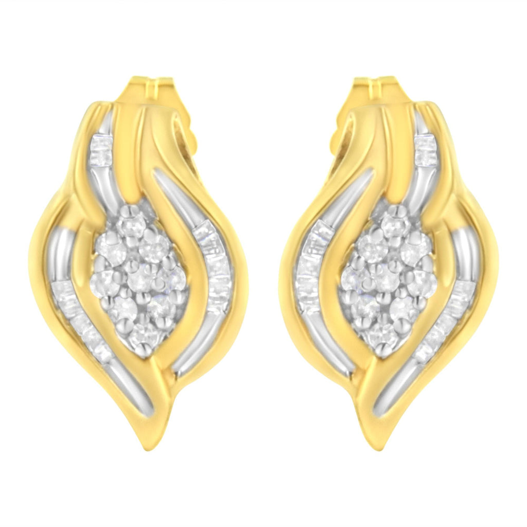 10K Yellow Gold 1/3 cttw Round-Cut Diamond Cluster and Swirl Stud Earrings (J-K Clarity, I2-I3 Color)