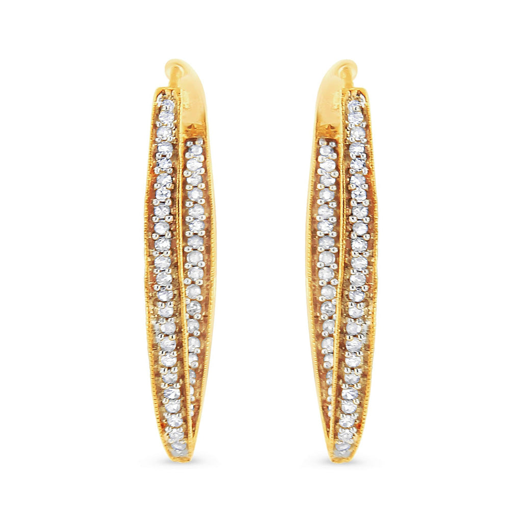10K Yellow Gold 1/2 Cttw Round-Cut Diamond Modern Hoop Earrings (I-J Color, I2-I3 Clarity)