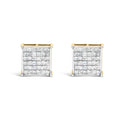 10K Yellow Gold 2.0 Cttw Invisible-Set Princess-Cut Diamond Stud Earrings