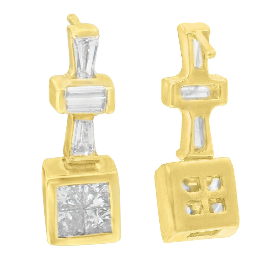 Baguette & Princess Cut Diamond Hoop Earrings in 14K Yellow Gold – 1⅓ cttw