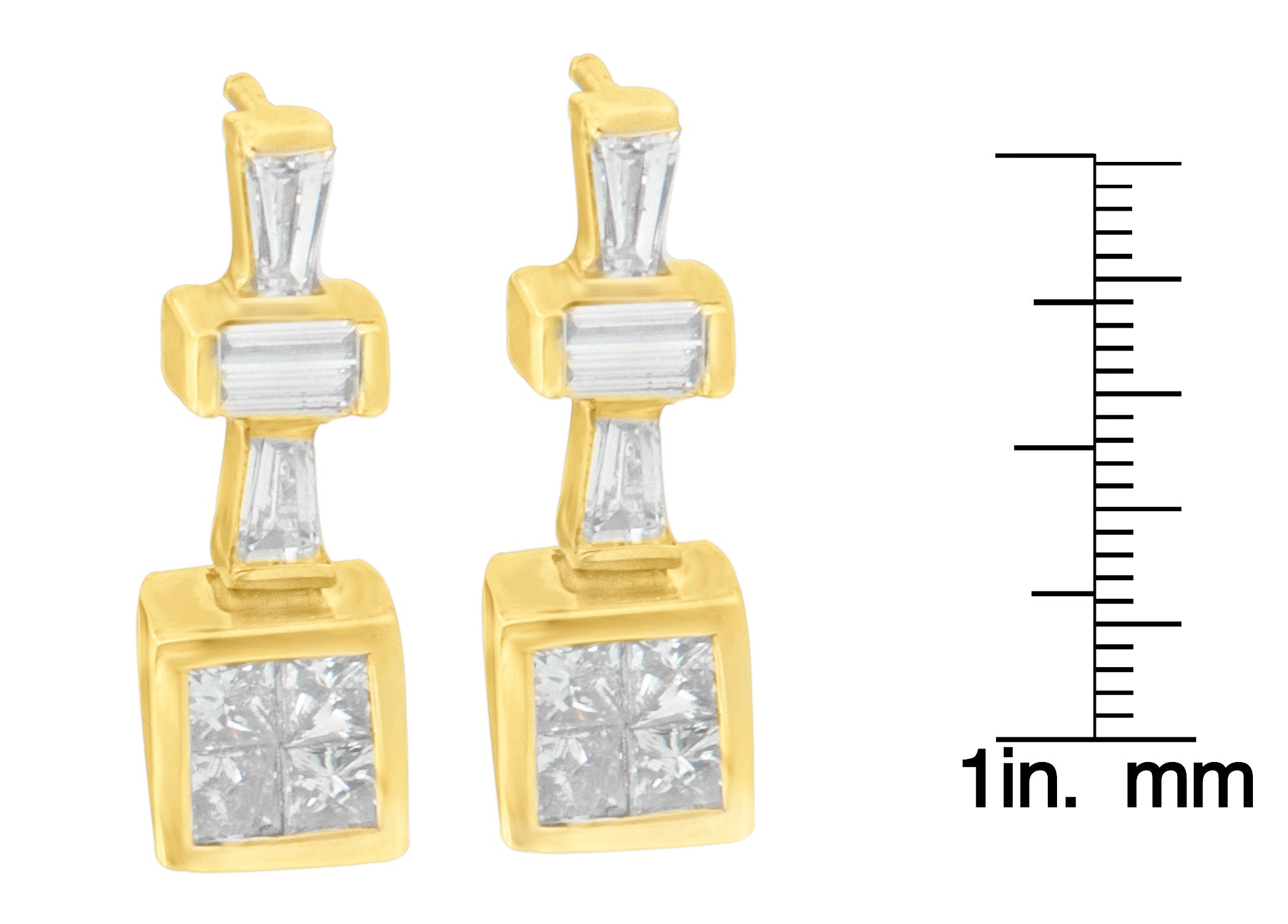 Baguette & Princess Cut Diamond Hoop Earrings in 14K Yellow Gold – 1⅓ cttw