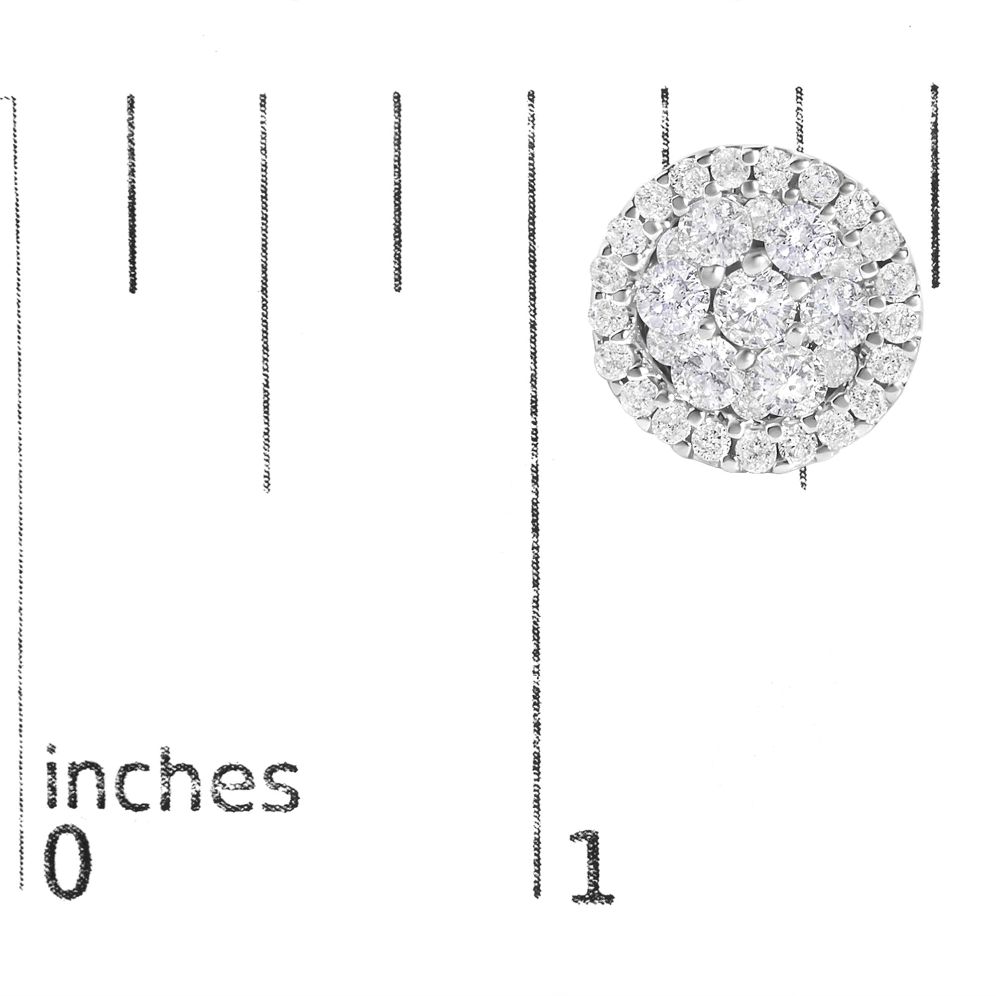 14K White Gold 1.0 Cttw Brilliant-Cut Diamond Halo-Style Cluster Round Button Stud Earrings (H-I Color, I1-I2 Clarity)