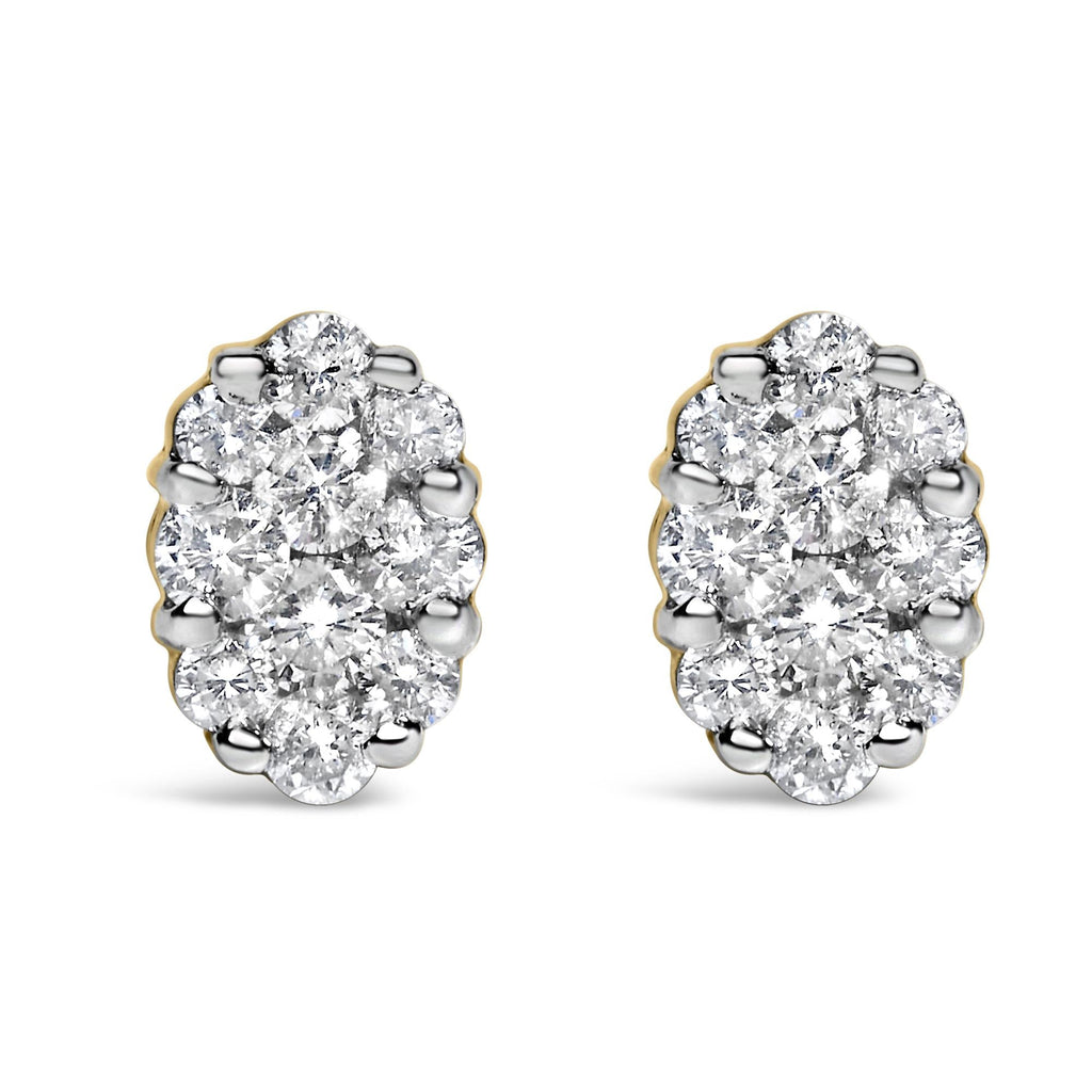 18K Yellow Gold 1 cttw Flower Diamond Stud Earrings (H-I, I1-I2)