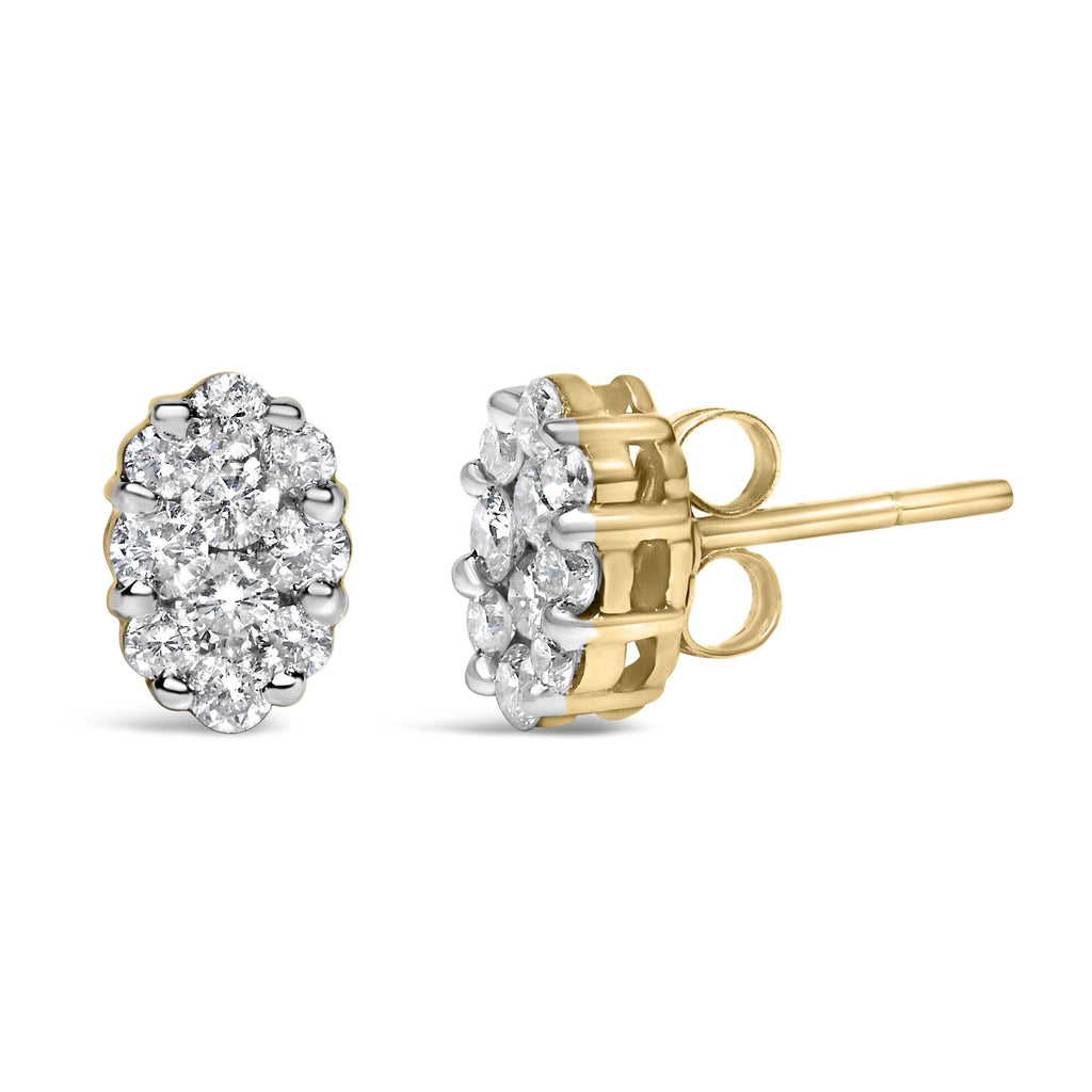 18K Yellow Gold 1 cttw Flower Diamond Stud Earrings (H-I, I1-I2)