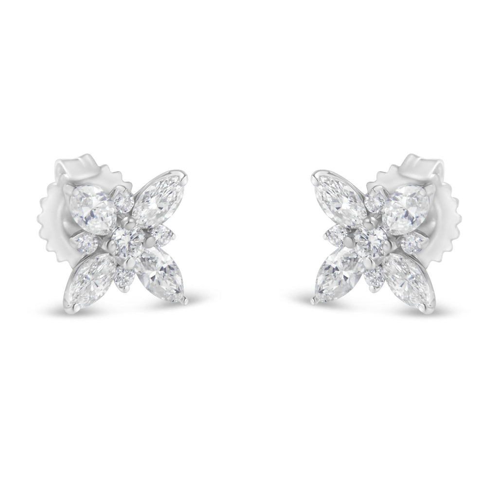 14K White Gold Marquise Diamond Flower Stud Earring (1.00 cttw, H-I Color, SI1-SI2 Clarity)