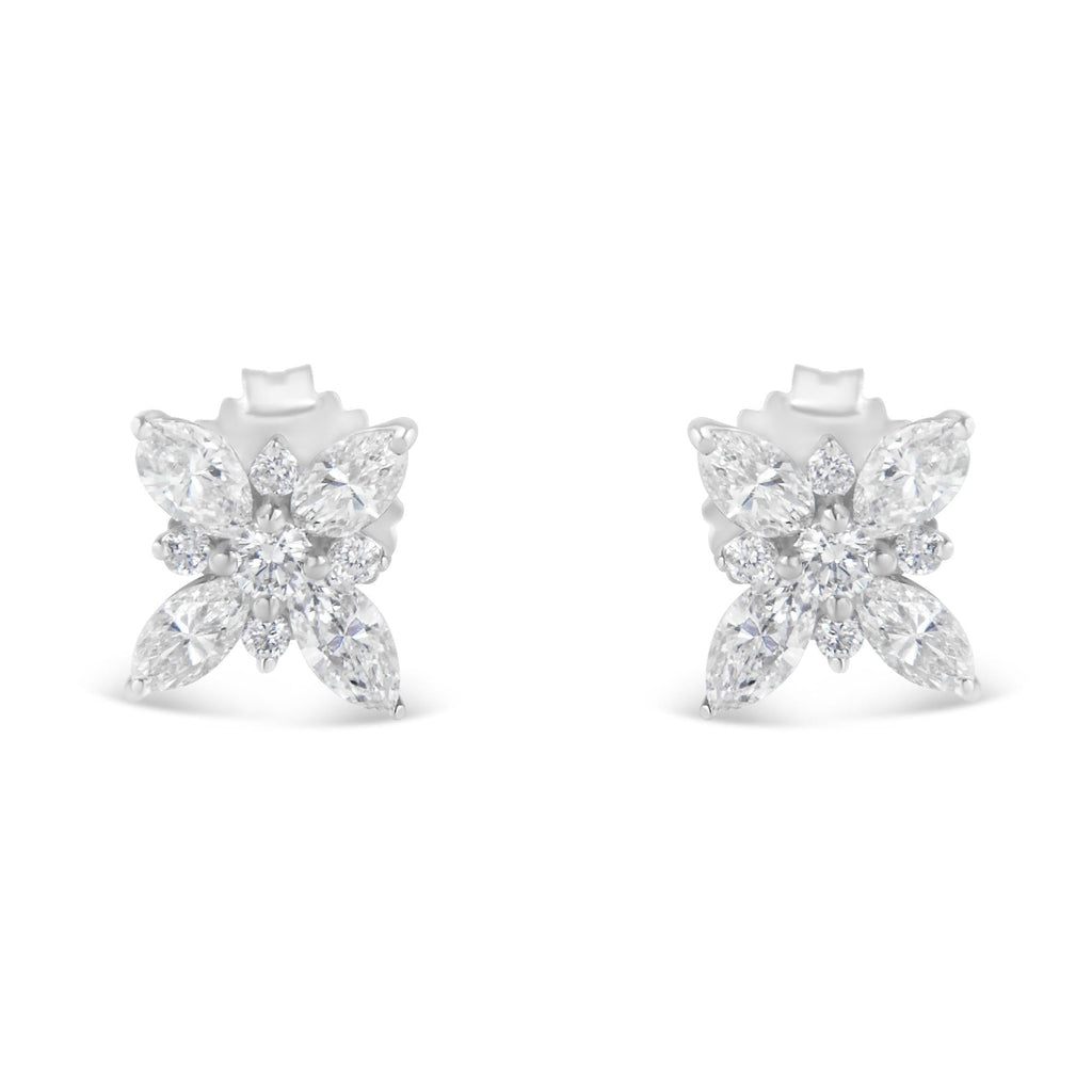 14K White Gold Marquise Diamond Flower Stud Earring (1.00 cttw, H-I Color, SI1-SI2 Clarity)