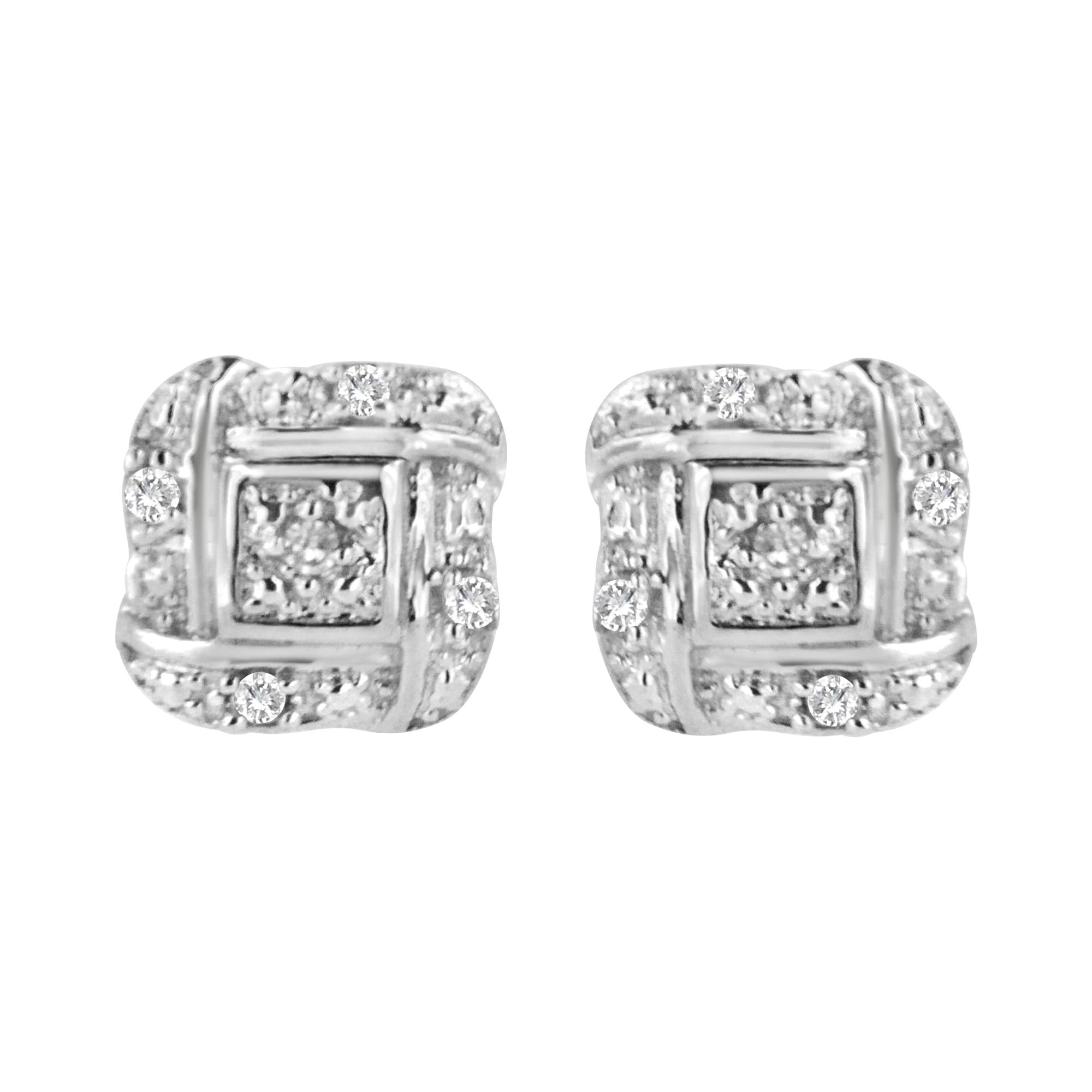 .925 Sterling Silver Round-Cut Diamond Accent Swirl Square Knot Stud Earrings (H-I Color, I2-I3 Clarity)