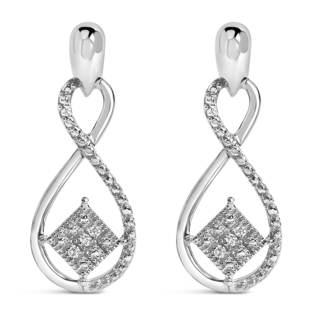 .925 Sterling Silver Round-Cut Diamond Accent Tilted Square and Infinity Drop Earrings (H-I Color, I2-I3 Clarity)