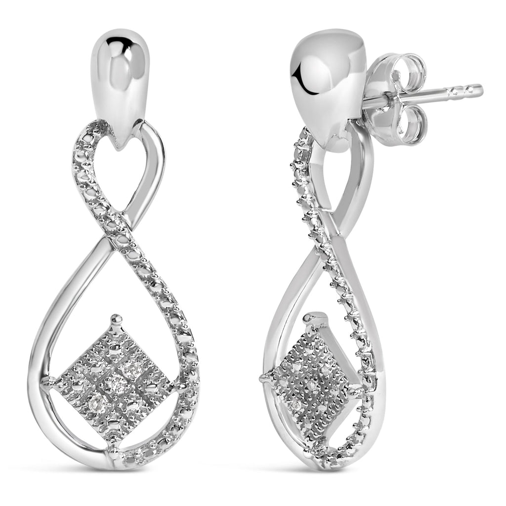.925 Sterling Silver Round-Cut Diamond Accent Tilted Square and Infinity Drop Earrings (H-I Color, I2-I3 Clarity)