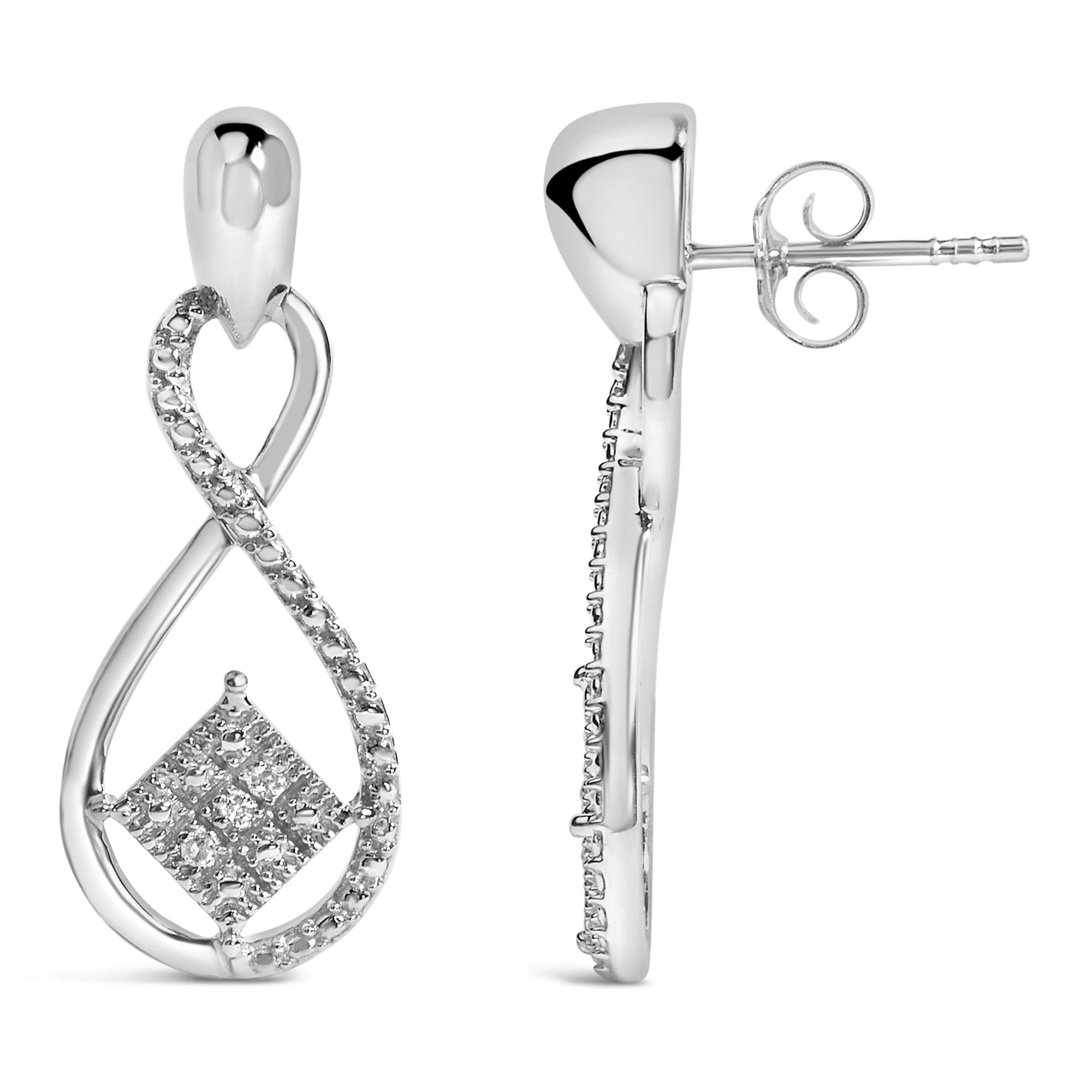 .925 Sterling Silver Round-Cut Diamond Accent Tilted Square and Infinity Drop Earrings (H-I Color, I2-I3 Clarity)