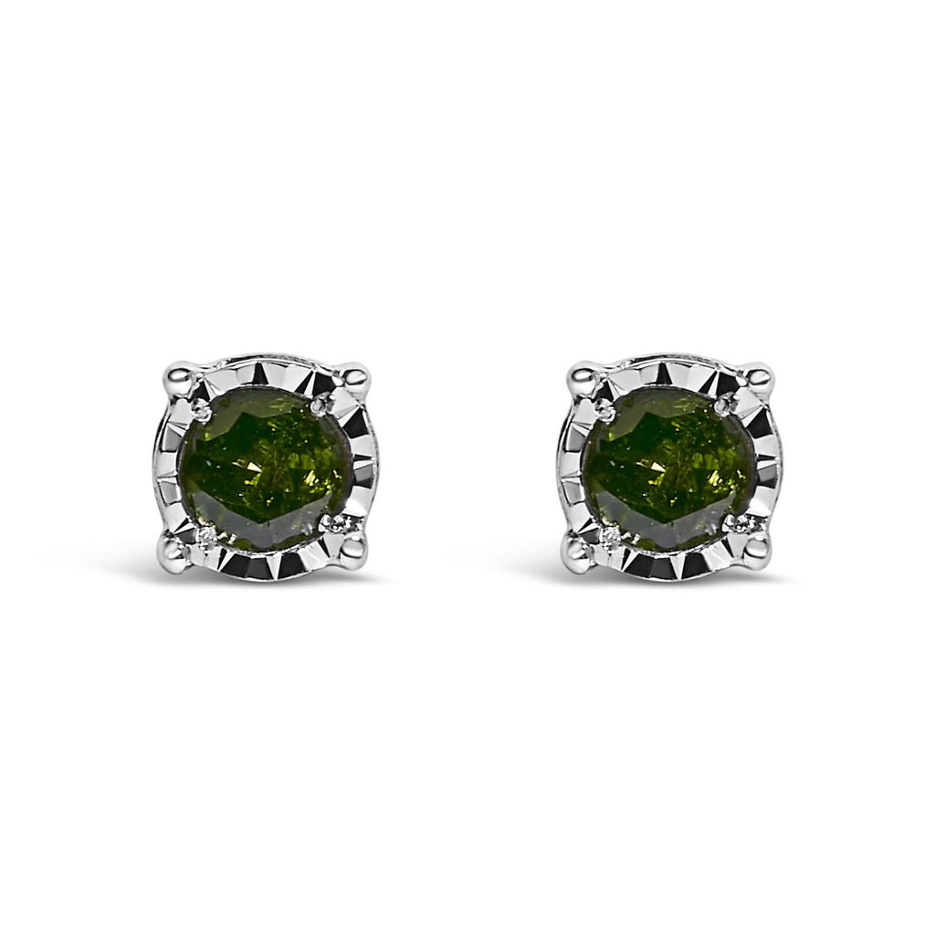 Sterling Silver Rose Cut Treated Green Diamond Solitaire Stud Earrings (0.25 cttw, Green Color, I2-I3 Clarity)