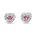 .925 Sterling Silver, Created Pink Sapphire, & Diamond-Accented 5/8" Heart-Shaped Rope Stud Earrings (I-J Color, I2-I3 Clarity)