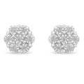 .925 Sterling Silver 1/10 Cttw Round-Cut Diamond Miracle-Set Floral Cluster Button Stud Earrings (I-J Color, I2-I3 Clarity)
