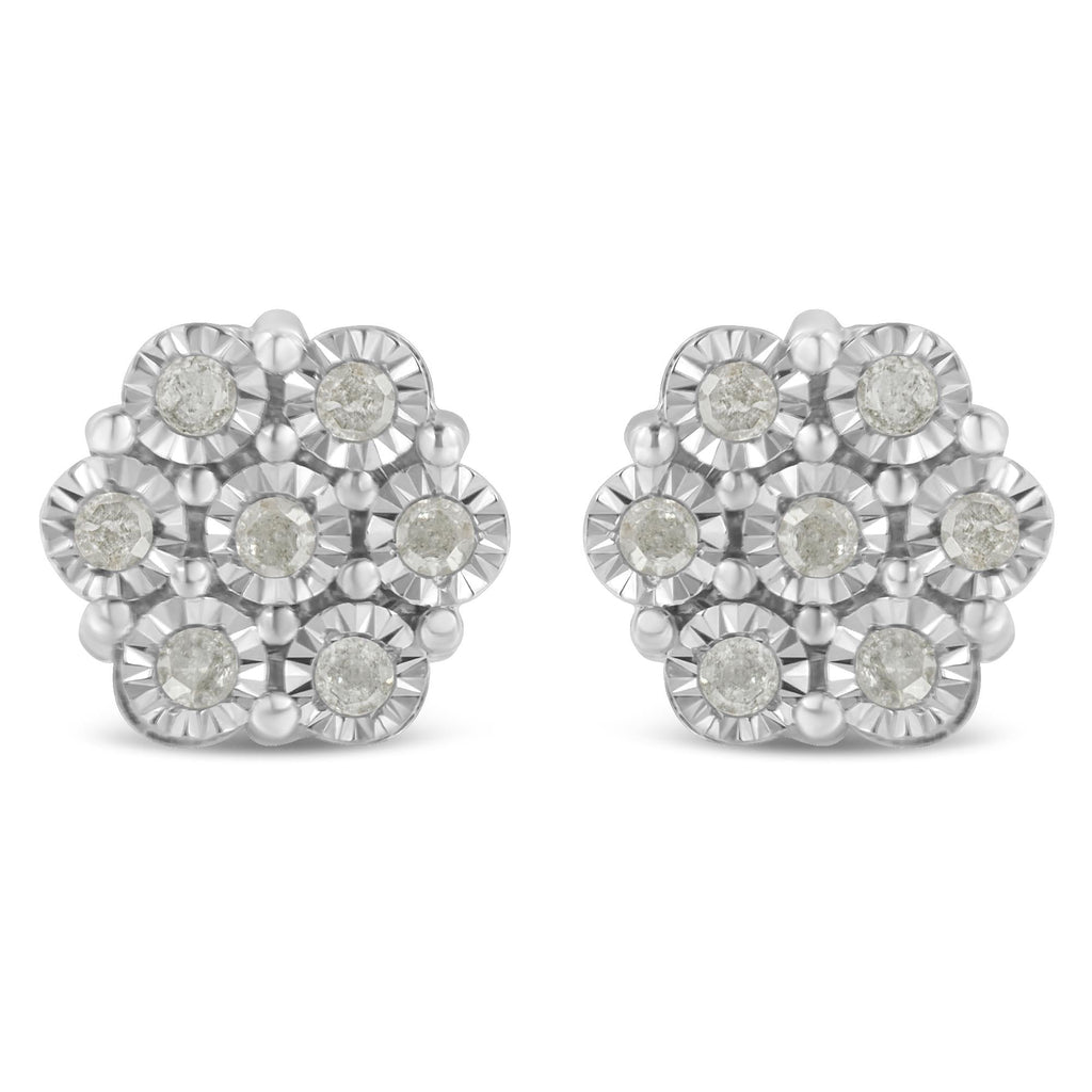 .925 Sterling Silver 1/2 Cttw Round-Cut Diamond Miracle-Set Floral Cluster Button Stud Earrings (I-J Color, I2-I3 Clarity)