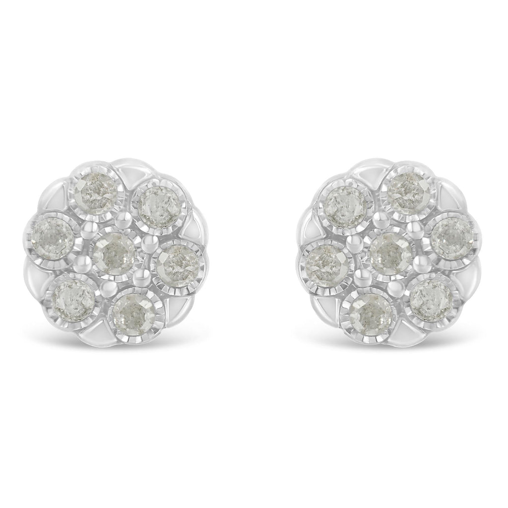 Sterling Silver Rose-Cut Diamond Floral Cluster Stud Earring (0.25 cttw, I-J Color, I2-I3 Clarity)