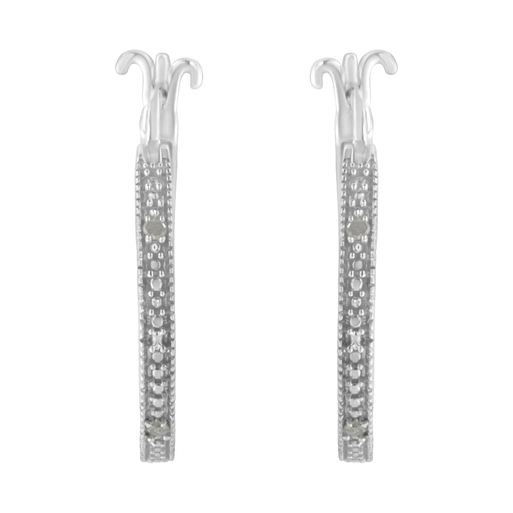.925 Sterling Silver Miracle-Set Diamond Pave Style Hoop Earrings (I-J Color, I3 Clarity)